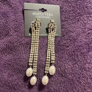 Simply Vera Vera Wang Silver and Pearl Knot Chain Linear Post Earrings
